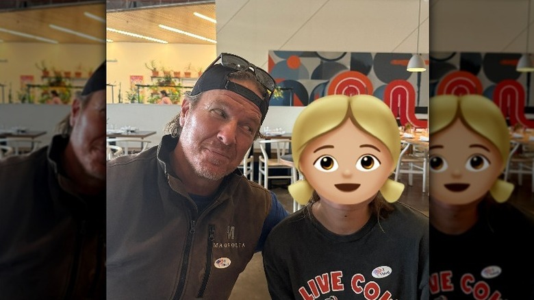 Ella Gaines (with emoji covering her face) and Chip Gaines voting in the 2024 election