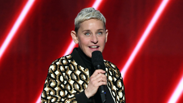 Ellen DeGeneres speaks on stage 