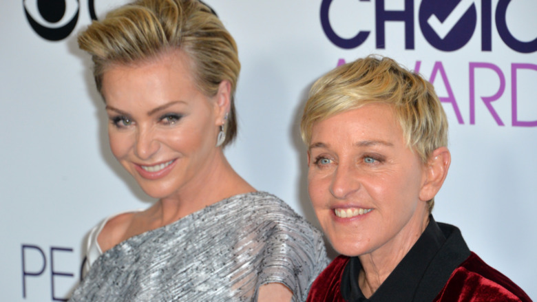 Ellen DeGeneres and Portia de Rossi posing