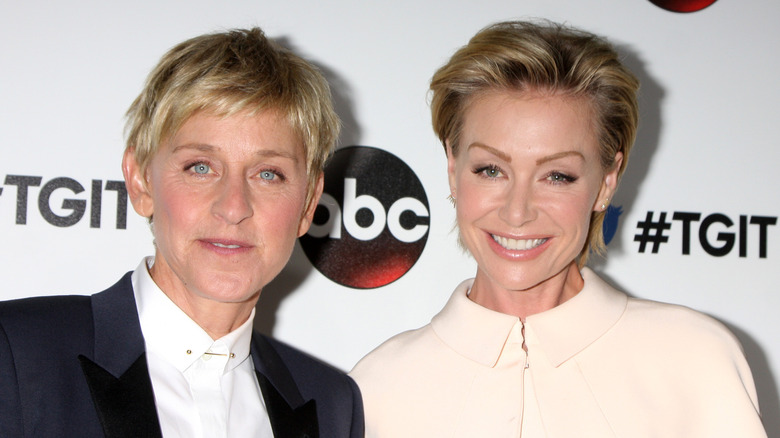 Ellen DeGeneres and Portia de Rossi pose 