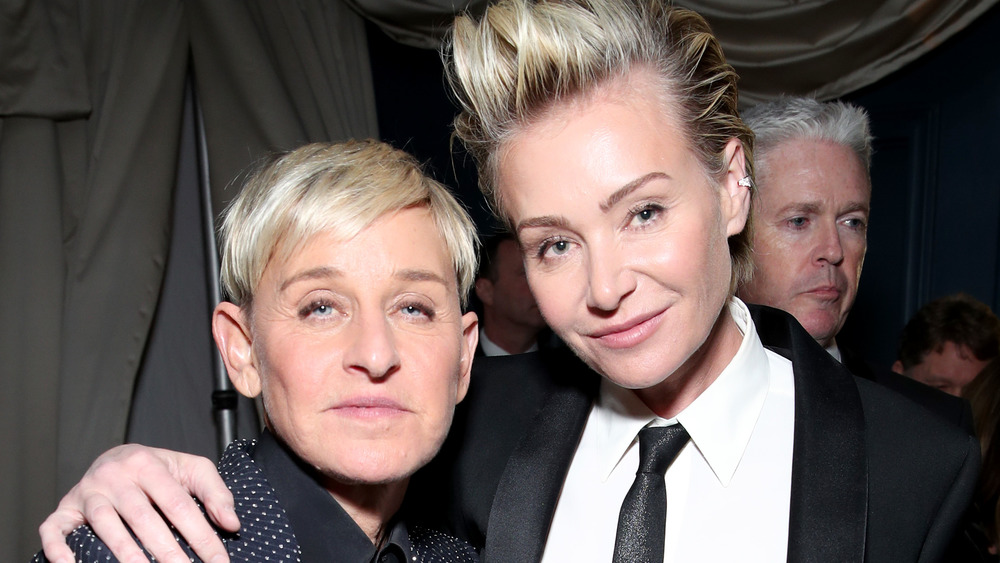 Ellen DeGeneres and Portia de Rossi posing