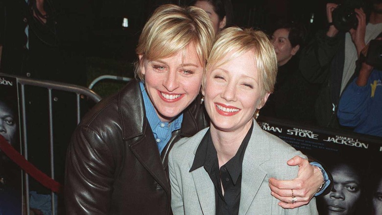 Ellen DeGeneres with arm around Anne Heche