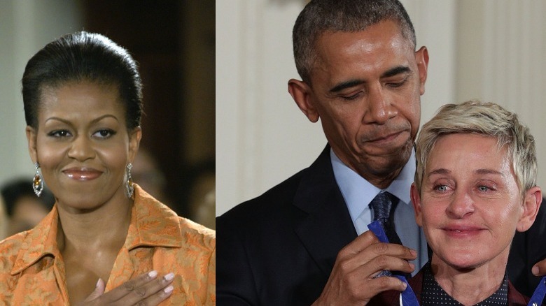 Michelle Obama does the pledge of allegiance an event, Ellen DeGeneres gets emotional receiving the Presidential Medal of Freedom