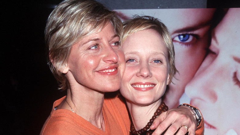 Ellen DeGeneres and Anne Heche embracing