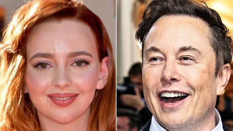 Natasha Bassett and Elon Musk split screen