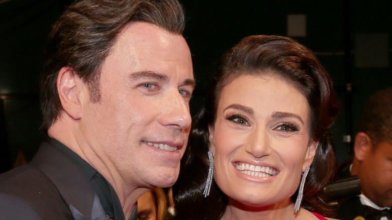 John Travolta, Idina Menzel smiling