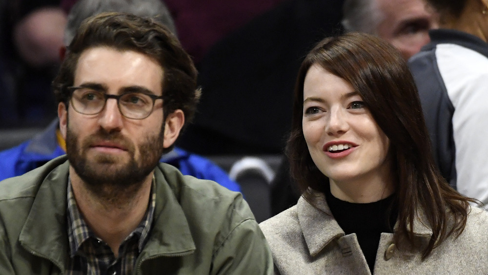 Emma Stone and Dave McCary smiling