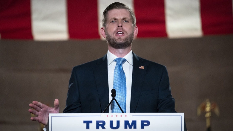 Eric Trump speaking at an event 