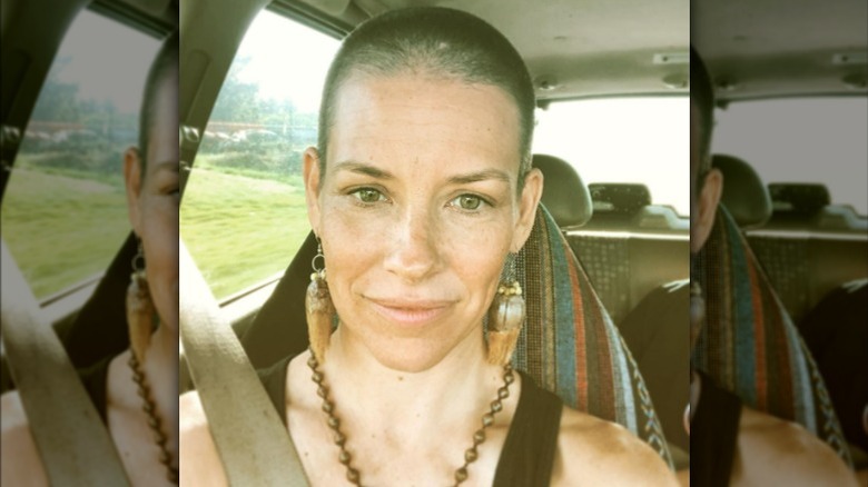 Evangeline Lilly with buzz cut