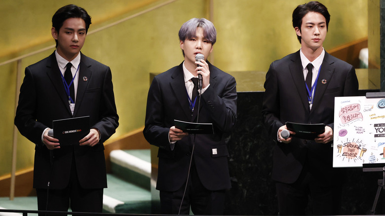 BTS members speaking at the United Nations