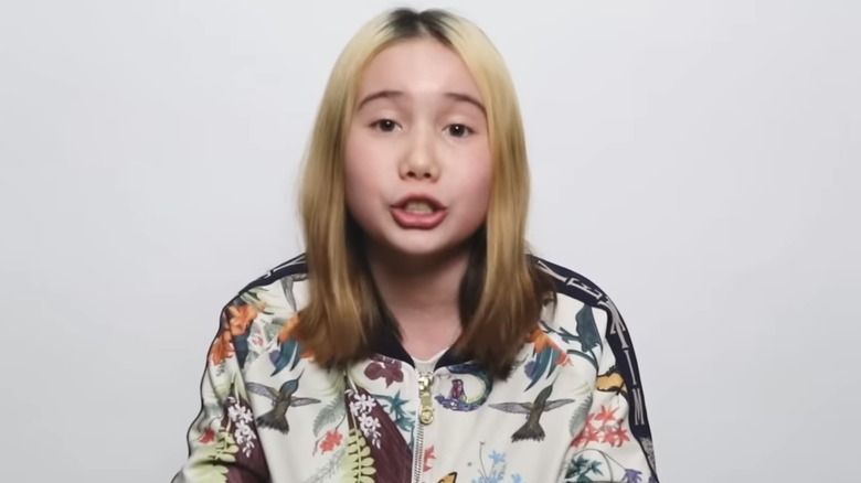 Lil Tay recording a YouTube video 