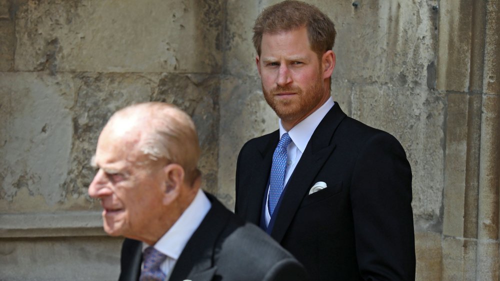 Prince Philip, Prince Harry both glaring against the sun