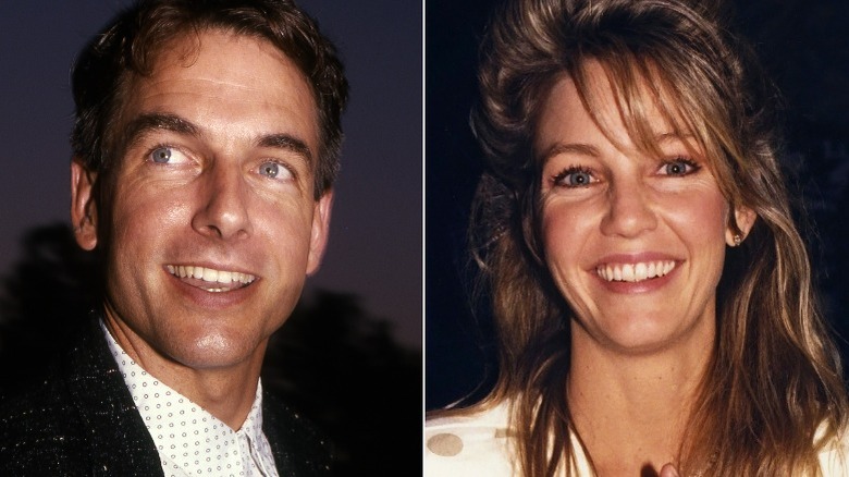 Mark Harmon and Heather Locklear smiling in split image