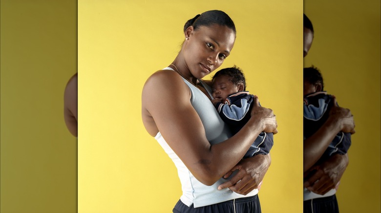 Marion Jones with her first son