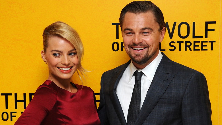 Margot Robbie and Leonardo DiCaprio posing together