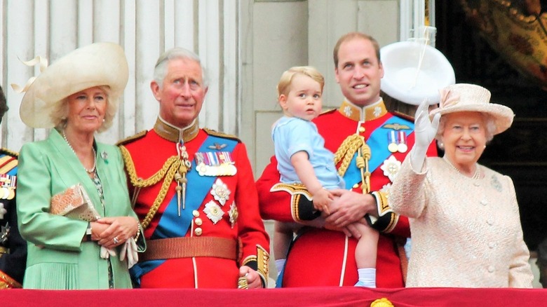 Camila, Charles, George, William and Elizabeth wave to fans