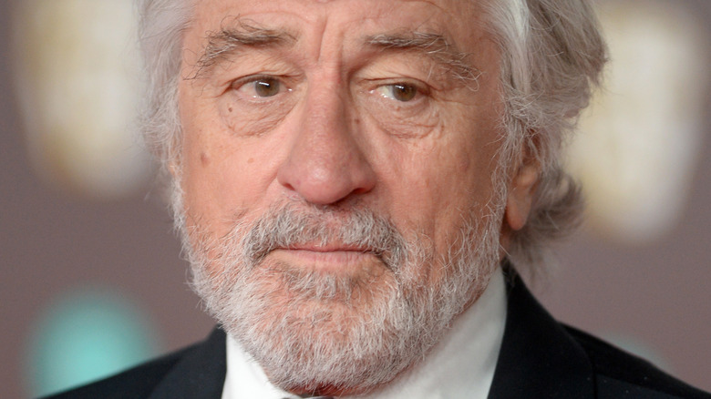 Robert De Niro gray hair and beard not smiling