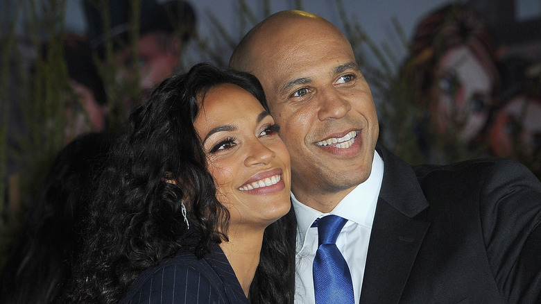 Rosario Dawson and Cory Booker posing