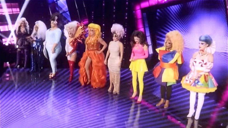 The 9 "Secret Celebrity Drag Race" contestants lined up.