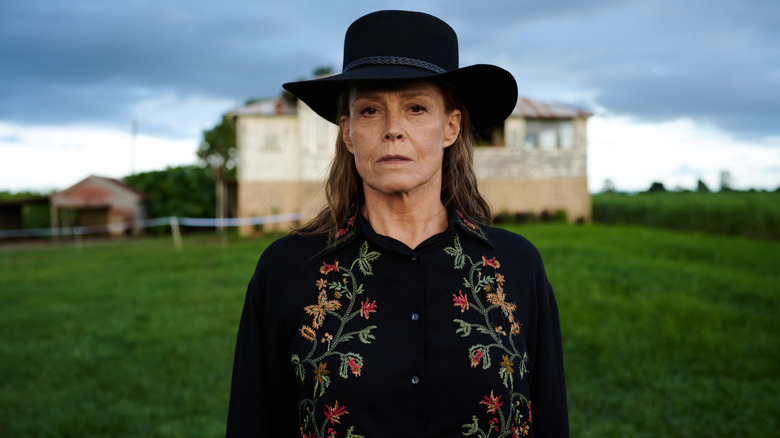 Sigourney Weaver wearing hat