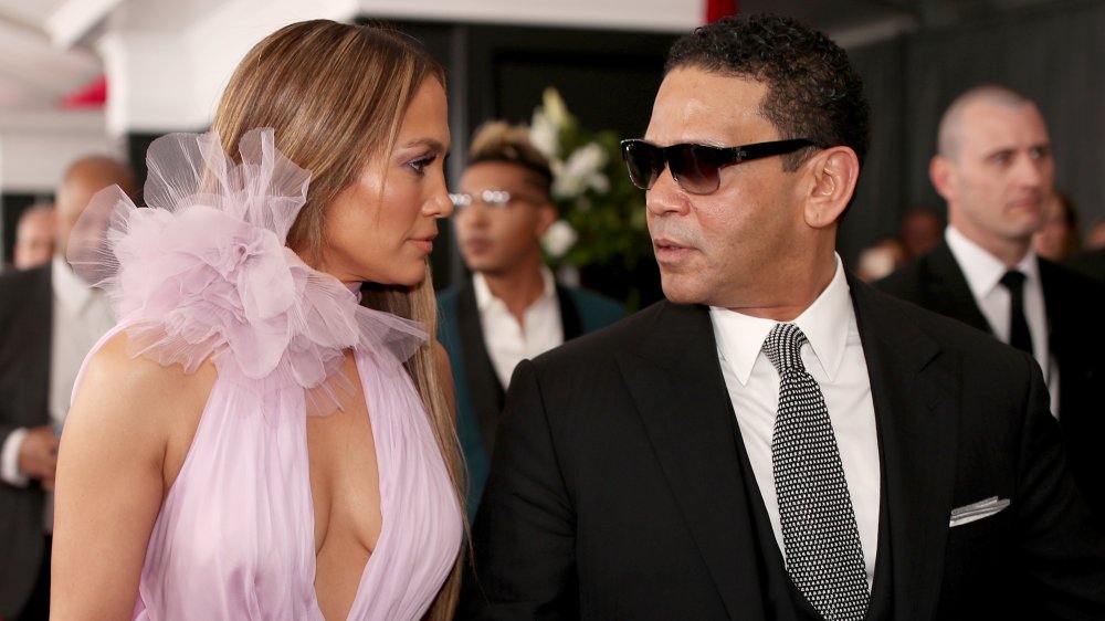 Jennifer Lopez and Benny Medina at the 59th Grammy Awards 