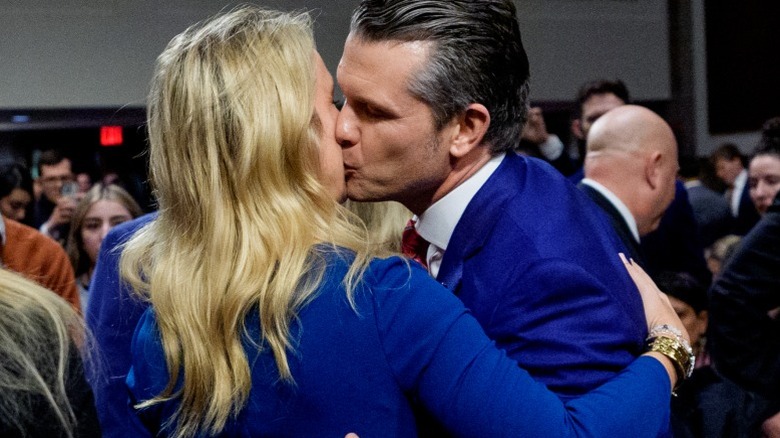 Pete Hegseth and Jennifer Rauchet kiss after his confirmation hearing (2025)