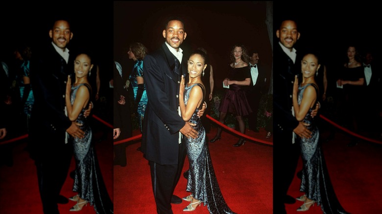 Jada Pinkett and Will Smith hugging at the Oscars in 1996