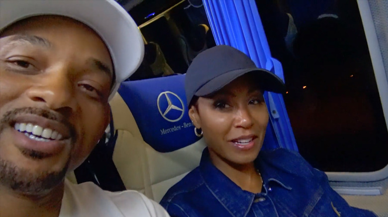 Will Smith and Jada Pinkett speaking on a bus