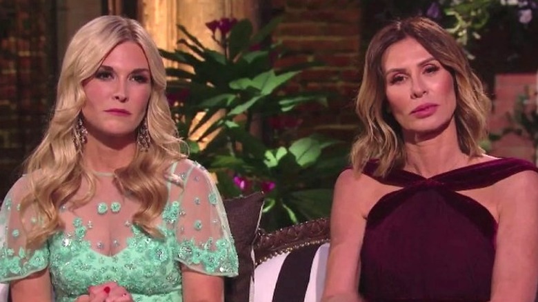 Tinsley Mortimer and Carole Radziwill looking unhappy on couch