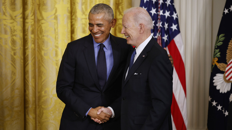 Joe Biden, Barack Obama shaking hands