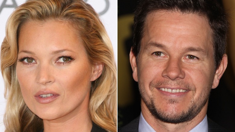 Kate Moss and Mark Wahlberg split image