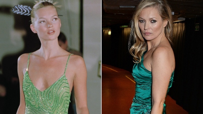 Kate Moss wearing green dresses