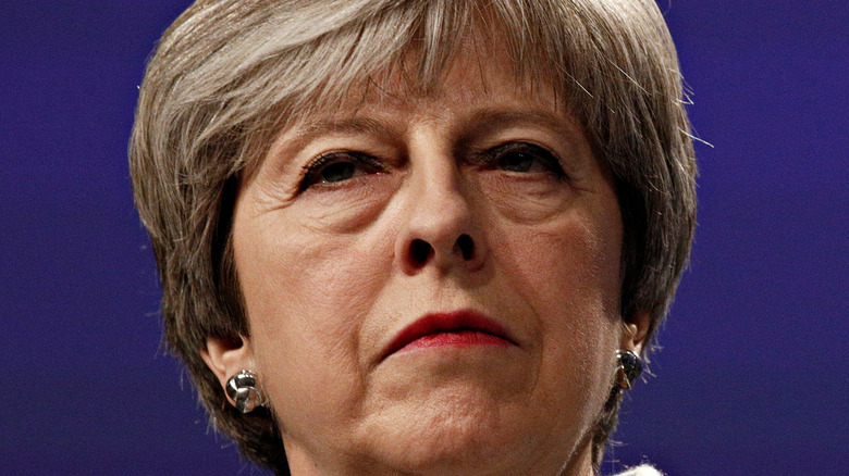 Theresa May looking stern