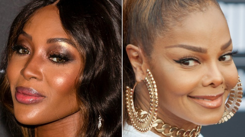 Naomi Campbell smiling titled head, Janet Jackson grinning