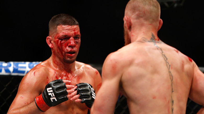 Nate Diaz bloody against McGregor