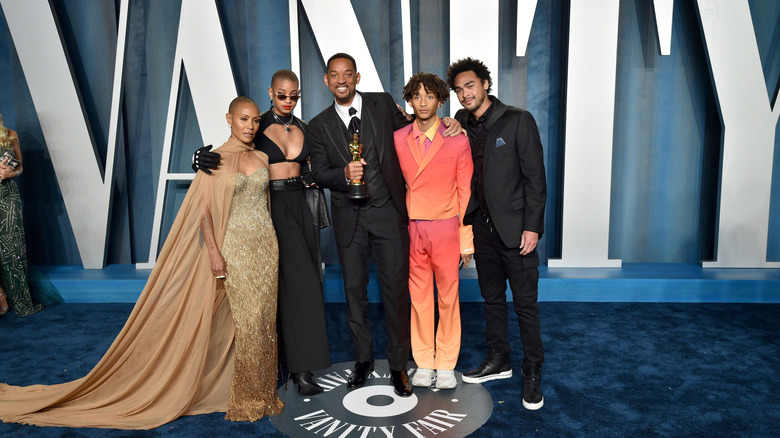 Jada Pinkett Smith, Willow Smith, Will Smith, Jaden Smith and Trey Smith attending the 2022 Vanity Fair Oscar Party