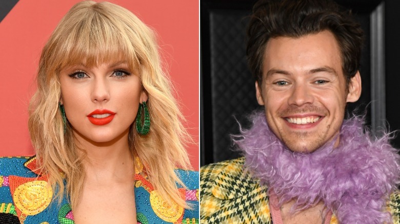 Taylor Swift and Harry Styles pose split image
