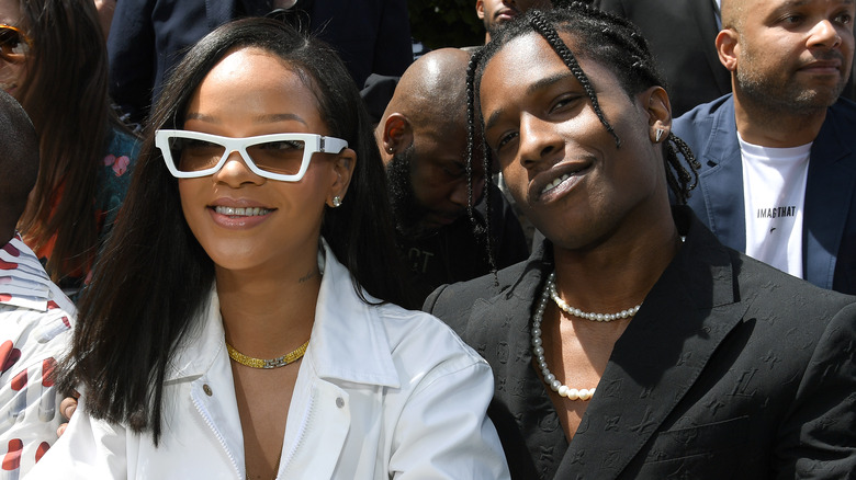 Rihanna and boyfriend A$AP Rocky during a fashion show