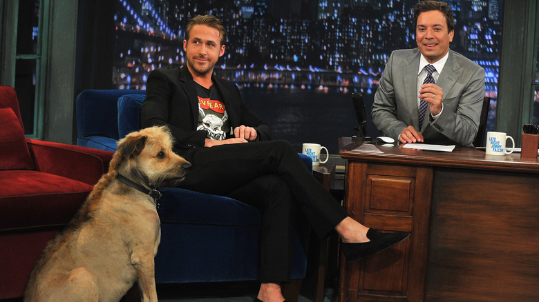 Ryan Gosling with his dog and Jimmy Fallon