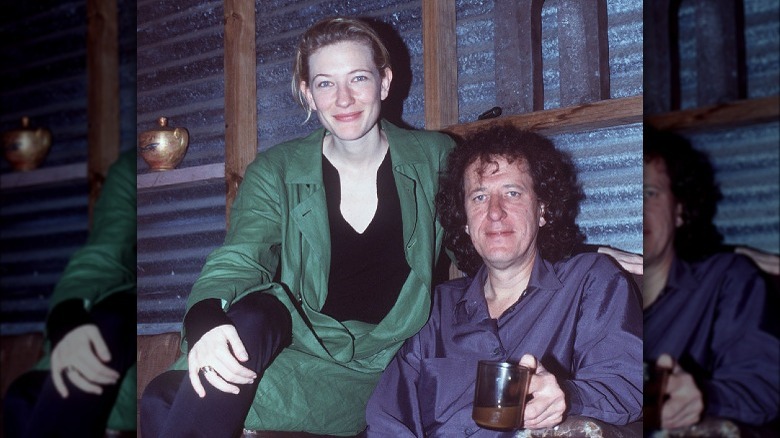 Cate Blanchett posing with Geoffrey Rush