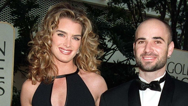 Brooke Shields and Andre Agassi, both smiling