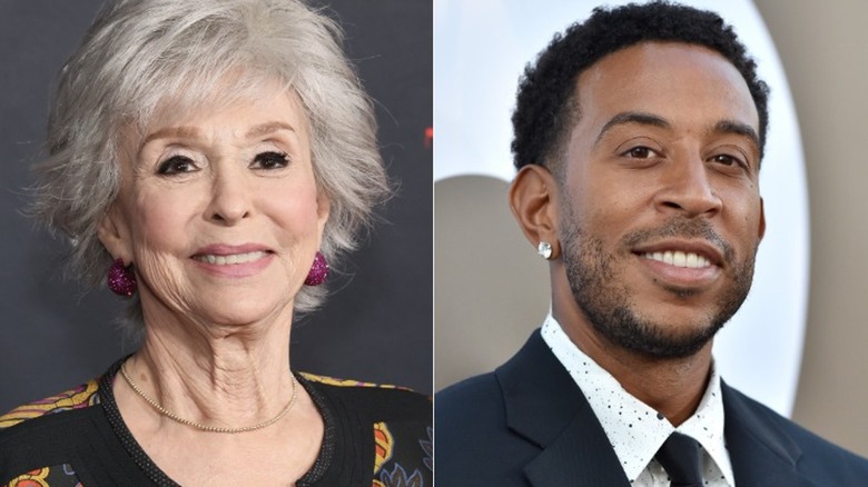 Rita Moreno and Ludacris smiling, split image