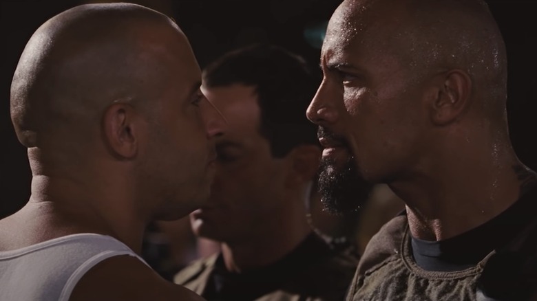 Vin Diesel fighting with The Rock in "Fast 5"