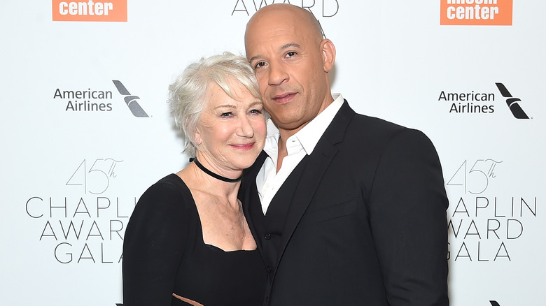 Helen Mirren with arm around Vin Diesel