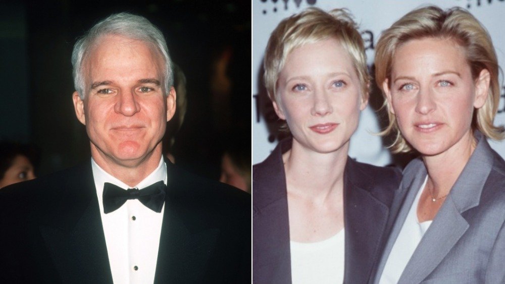 Split image of Steve Martin, Anne Heche, and Ellen DeGeneres