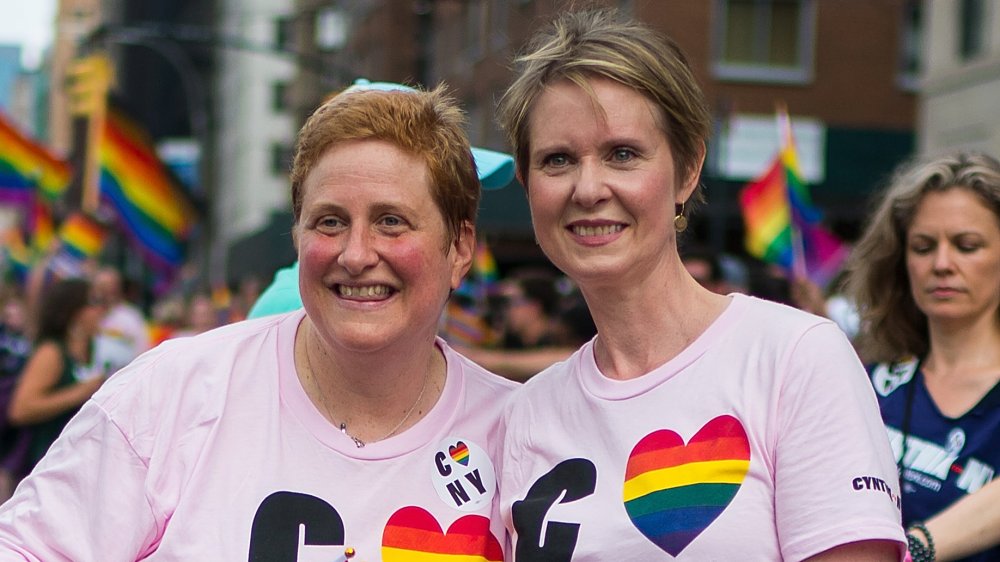 Christine Marinoni and Cynthia Nixon smiling at NYC's Pride Parade