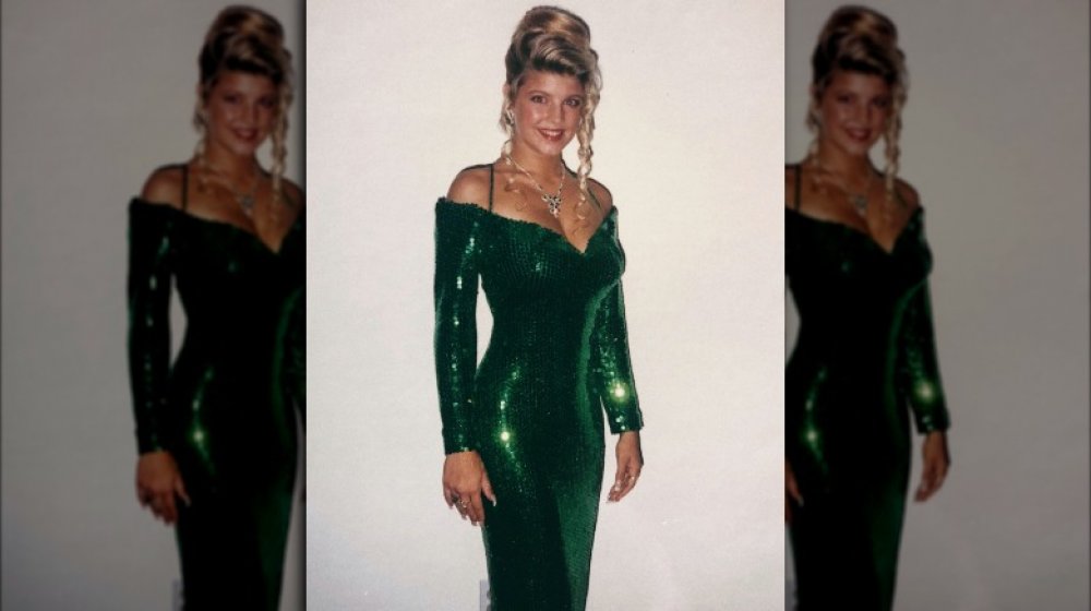 Stacy Ferguson in a green prom dress