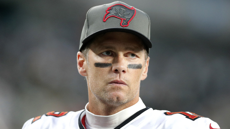 Tom brady with buccaneers hat on during game 