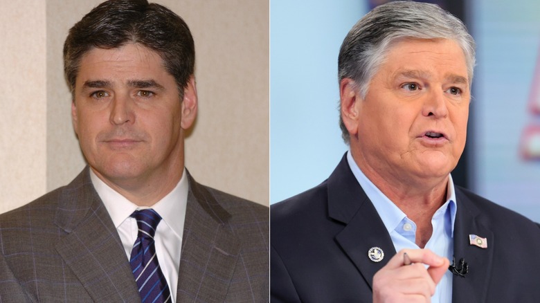 Split image of Sean Hannity with dark and gray hair