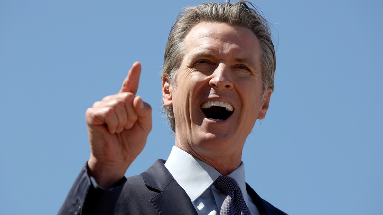 Gavin Newsom giving a speech